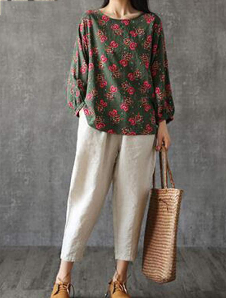 LaovanIn Women's Linen Cropped Pants Tapered Ankle Capris Trousers Elastic Waist Large Beige - Image 3